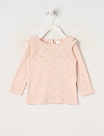 Teeny Weeny Butterflies and Bows Play Time Long-Sleeve Bow Pointelle Tee, Pink product photo