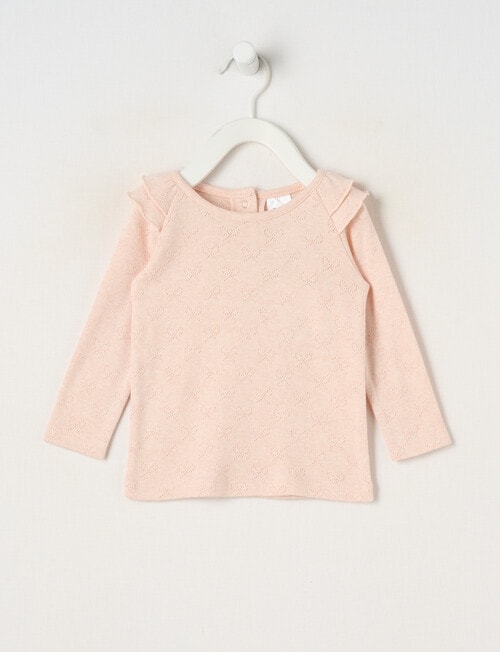 Teeny Weeny Butterflies and Bows Play Time Long-Sleeve Bow Pointelle Tee, Pink product photo