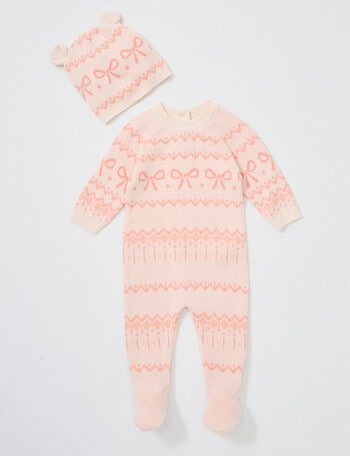 Little Bundle Pink Flower Knit All In One, Pink product photo