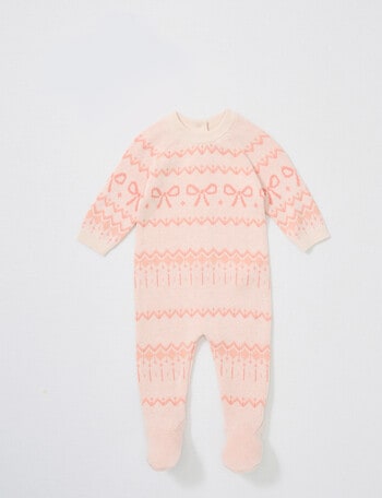 Little Bundle Pink Flower Knit All In One, Pink product photo