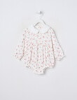 Little Bundle Pink Flower Woven Romper, White product photo