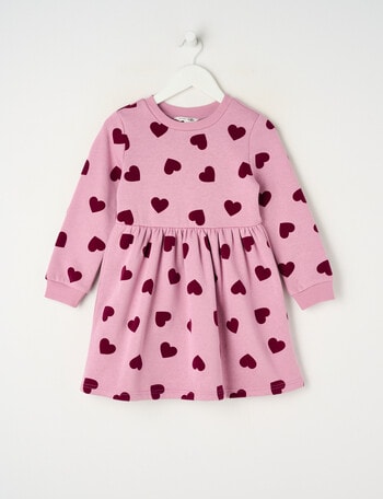 Mac & Ellie Hearts Long Sleeve Fleece Dress, Mauve product photo