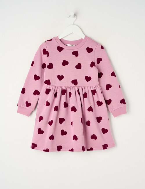 Mac & Ellie Hearts Long Sleeve Fleece Dress, Mauve product photo