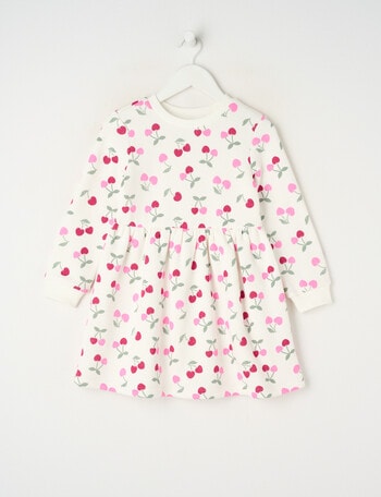 Mac & Ellie Cherries Long Sleeve Fleece Dress, Vanilla product photo