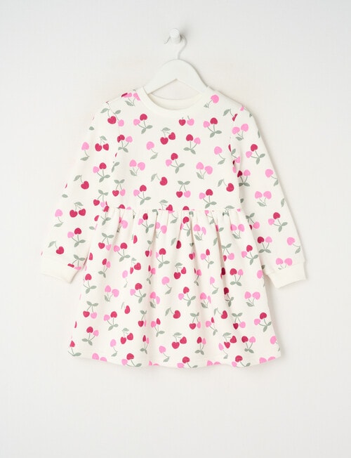 Mac & Ellie Cherries Long Sleeve Fleece Dress, Vanilla product photo