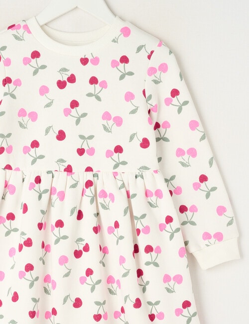 Mac & Ellie Cherries Long Sleeve Fleece Dress, Vanilla product photo View 02 L