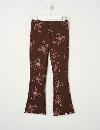 Mac & Ellie Bows Flare Rib Fleece Leggings, Chocolate product photo