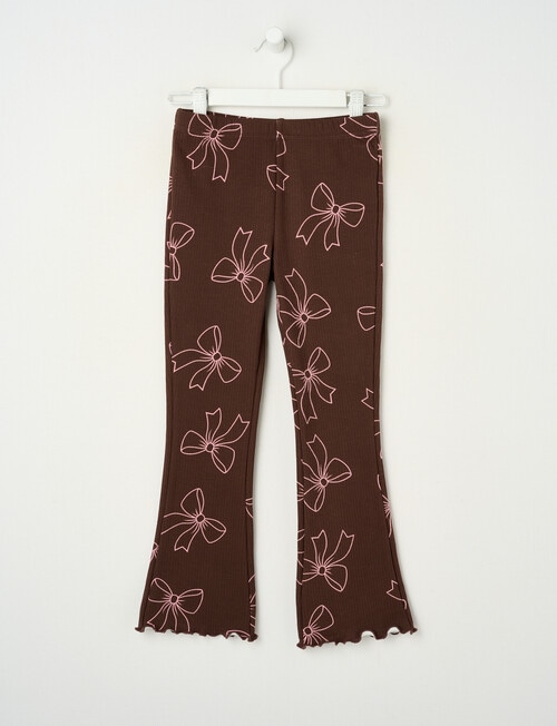 Mac & Ellie Bows Flare Rib Fleece Leggings, Chocolate product photo