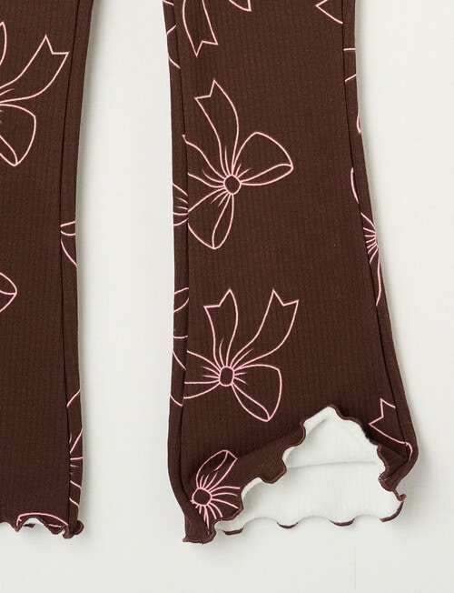 Mac & Ellie Bows Flare Rib Fleece Leggings, Chocolate product photo View 02 L