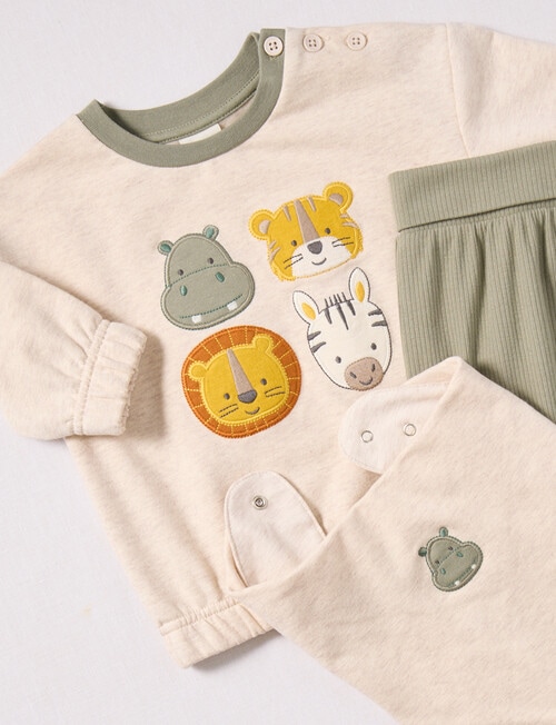 Little Bundle Safari Friends Knit Moss Set, 3-Piece, Cream & Green product photo View 02 L