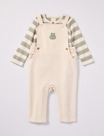 Little Bundle Safari Friends Knit Overall Set, 2-Piece, Cream & Green product photo