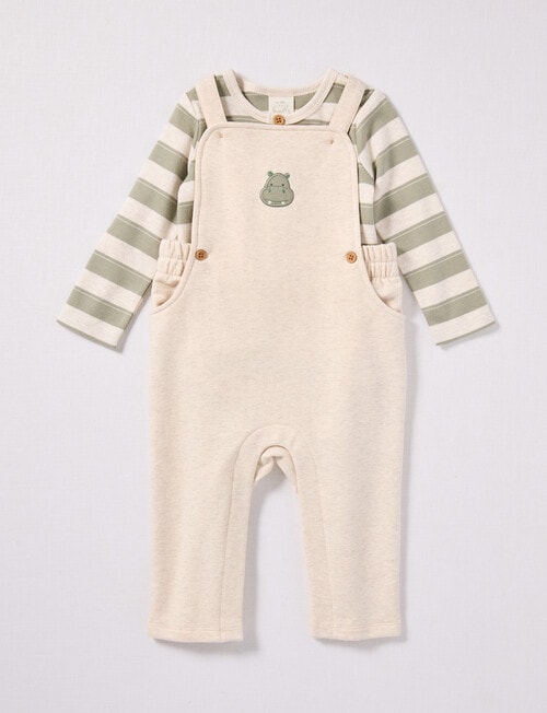 Little Bundle Safari Friends Knit Overall Set, 2-Piece, Cream & Green product photo