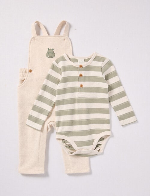 Little Bundle Safari Friends Knit Overall Set, 2-Piece, Cream & Green product photo View 04 L