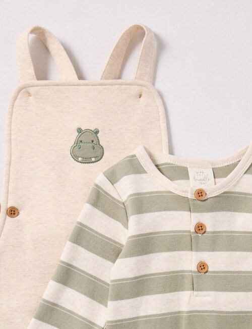 Little Bundle Safari Friends Knit Overall Set, 2-Piece, Cream & Green product photo View 05 L