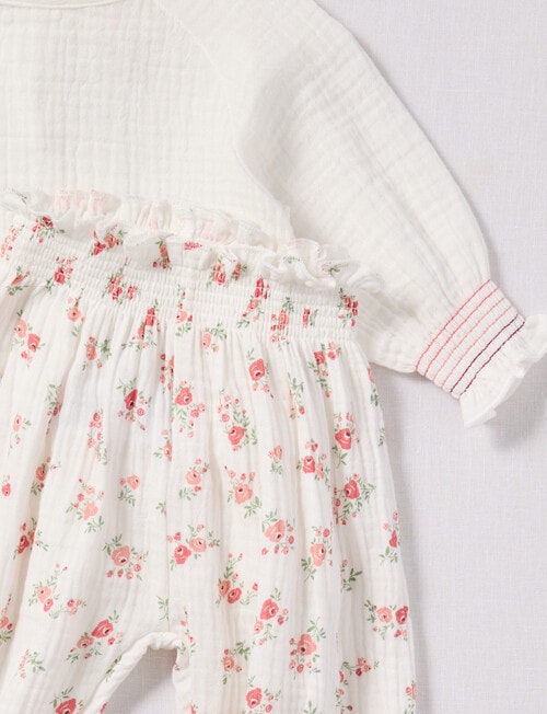 Little Bundle Pink Flowe Woven Set, 2-Piece, White & Pink product photo View 02 L