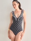 Zest Resort Frill V neck Swimsuit, Black Polka & Stripe product photo