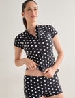 Zest Resort Short Sleeve Zip Rash Top, Black Polka Dot product photo