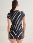 Zest Resort Short Sleeve Zip Rash Top, Black Polka Dot product photo View 02 S