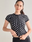 Zest Resort Short Sleeve Zip Rash Top, Black Polka Dot product photo View 06 S