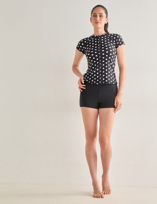 Zest Resort Short Sleeve Zip Rash Top, Black Polka Dot product photo View 07 L