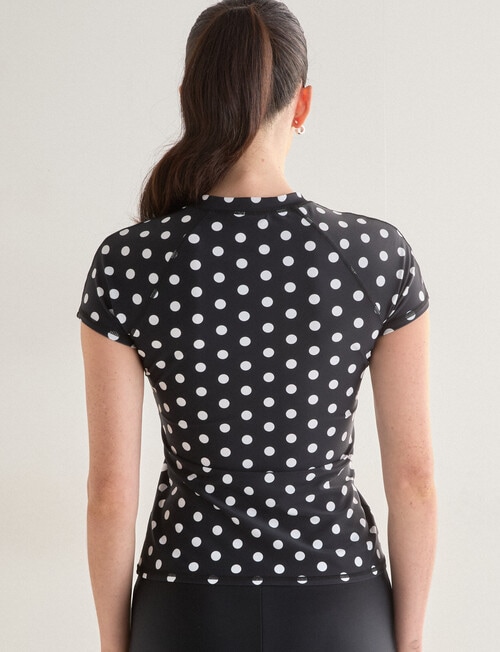 Zest Resort Short Sleeve Zip Rash Top, Black Polka Dot product photo View 08 L