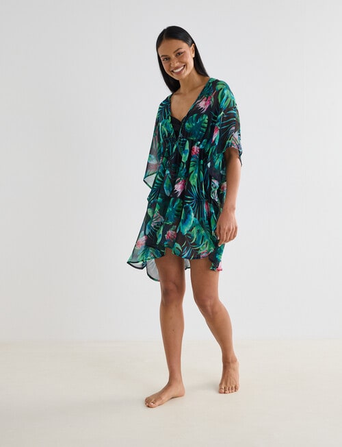 Zest Resort Chiffon Kaftan, Black & Green product photo View 03 L