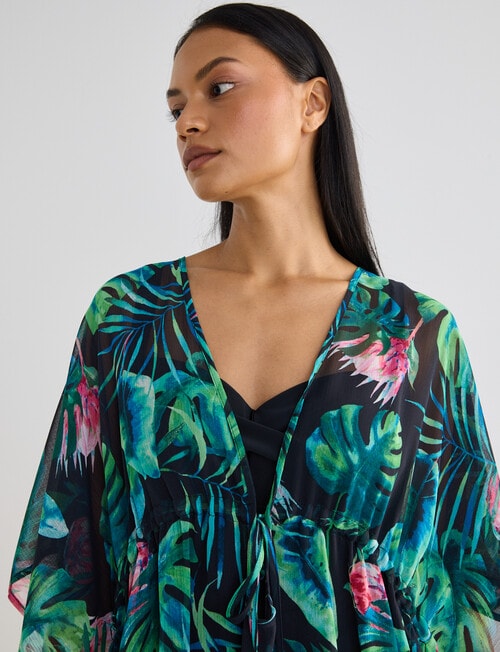 Zest Resort Chiffon Kaftan, Black & Green product photo View 04 L