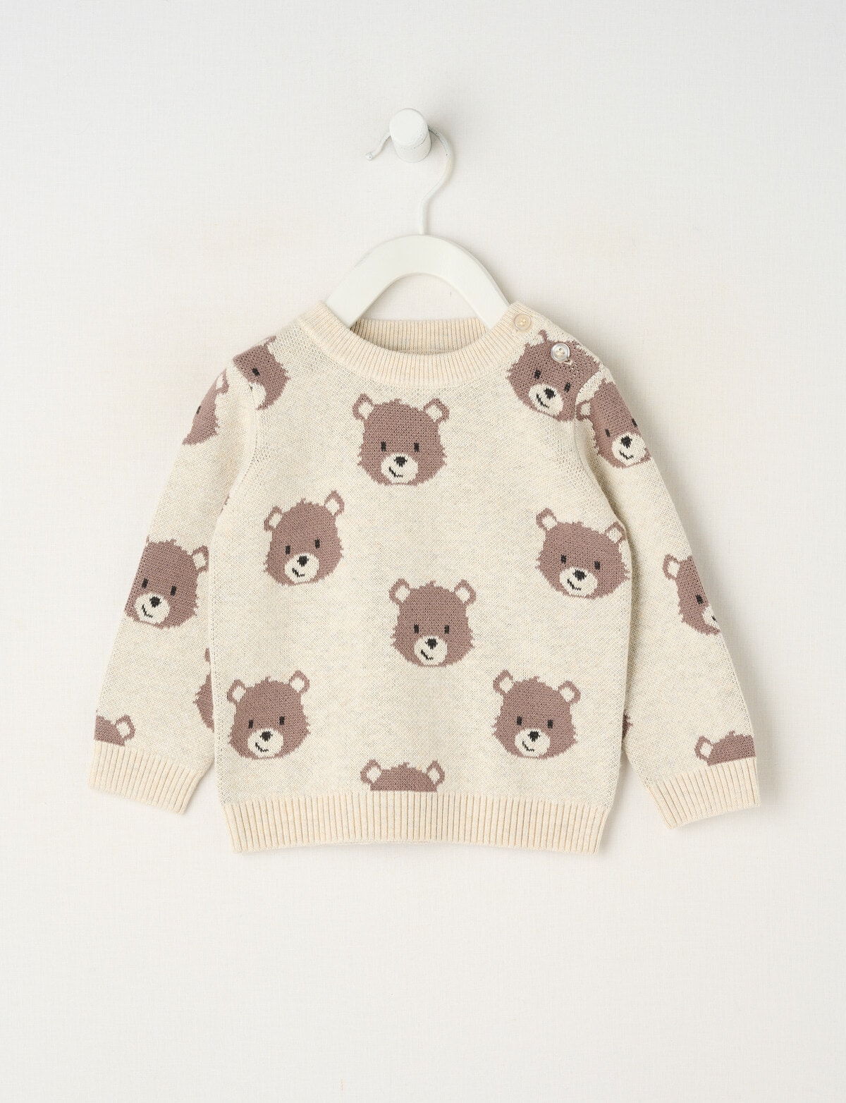 Teeny Weeny Crew Neck Knitted Top, Oat Marle - Knitwear