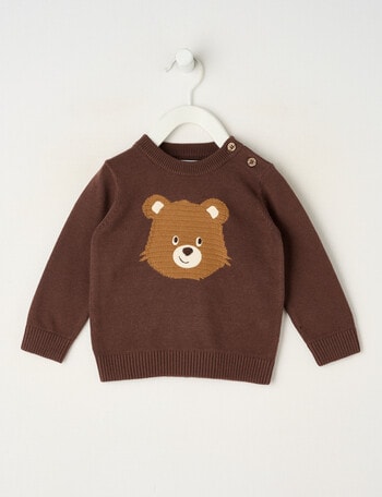 Teeny Weeny Bear Crew Neck Knitted Top, Sepia product photo