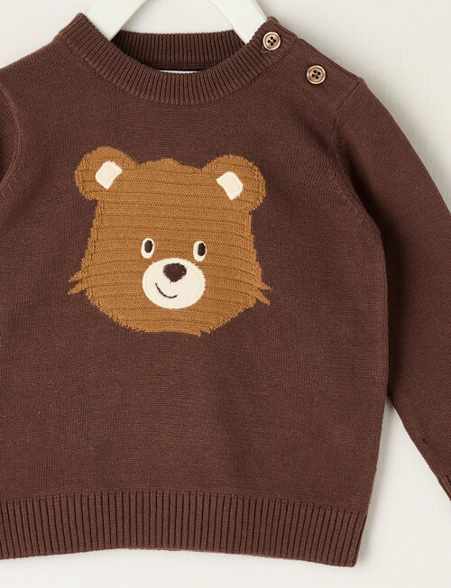 Teeny Weeny Bear Crew Neck Knitted Top, Sepia product photo View 02 L