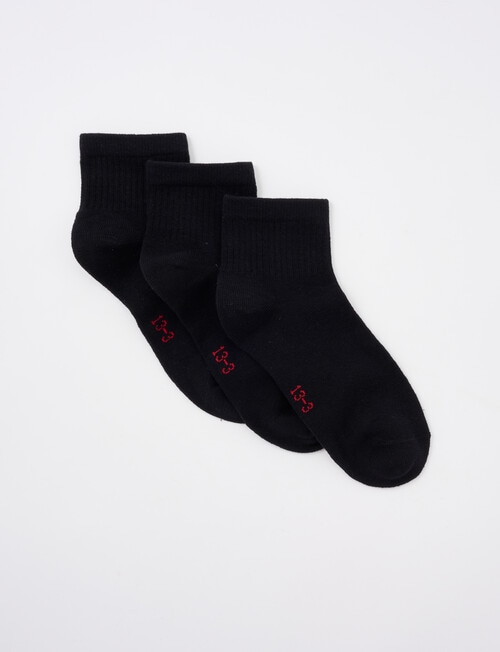 Blue Ink Cotton Rich Quarter Crew Sock, 3 Pack, Black product photo