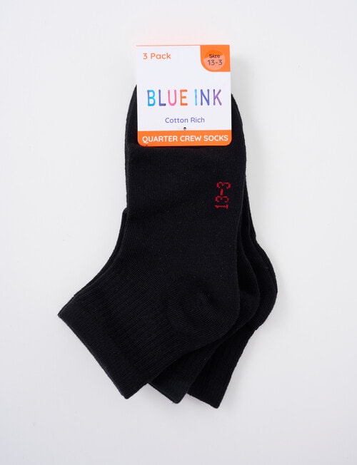 Blue Ink Cotton Rich Quarter Crew Sock, 3 Pack, Black product photo View 02 L