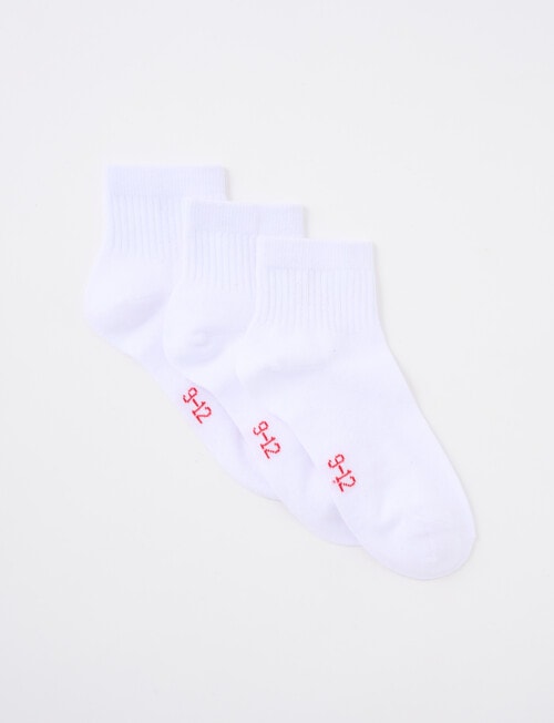 Blue Ink Cotton Rich Quarter Crew Sock, 3 Pack, White product photo