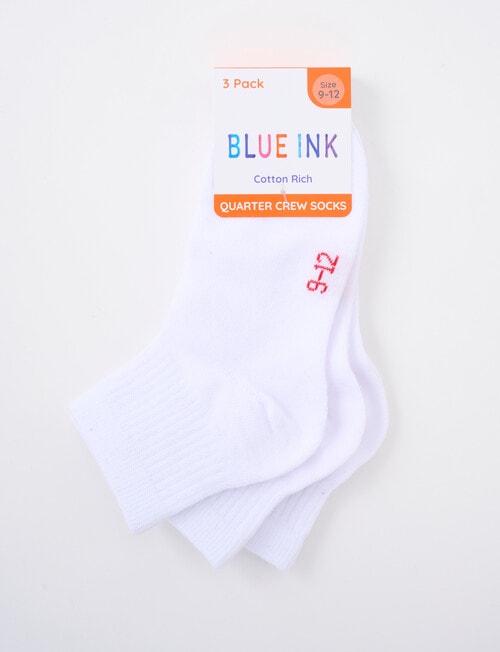Blue Ink Cotton Rich Quarter Crew Sock, 3 Pack, White product photo View 02 L
