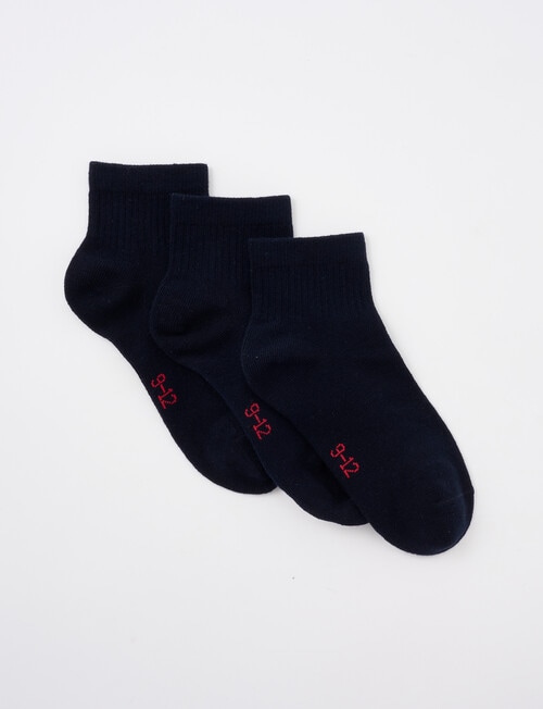 Blue Ink Cotton Rich Quarter Crew Sock, 3 Pack, Navy product photo