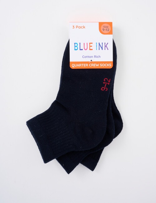 Blue Ink Cotton Rich Quarter Crew Sock, 3 Pack, Navy product photo View 02 L