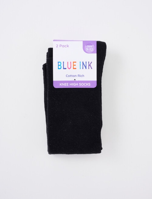 Blue Ink Cotton Rich Knee High Sock, 2 Pack, Black product photo View 02 L