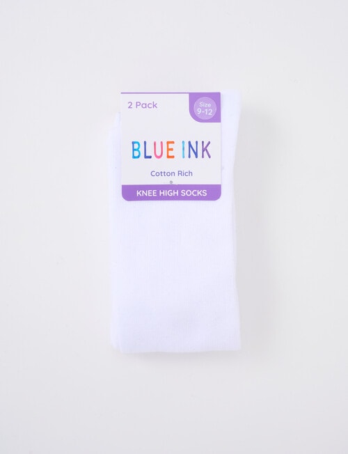 Blue Ink Cotton Rich Knee High Sock, 2 Pack, White product photo View 02 L