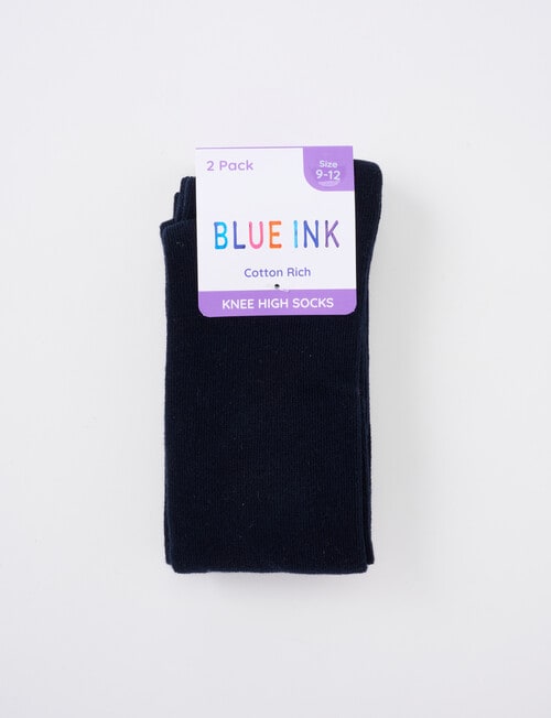 Blue Ink Cotton Rich Knee High Sock, 2 Pack, Navy product photo View 02 L
