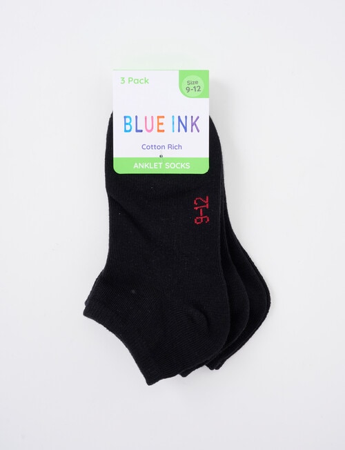 Blue Ink Cotton Rich Anklet Sock, 3 Pack, Black product photo View 02 L