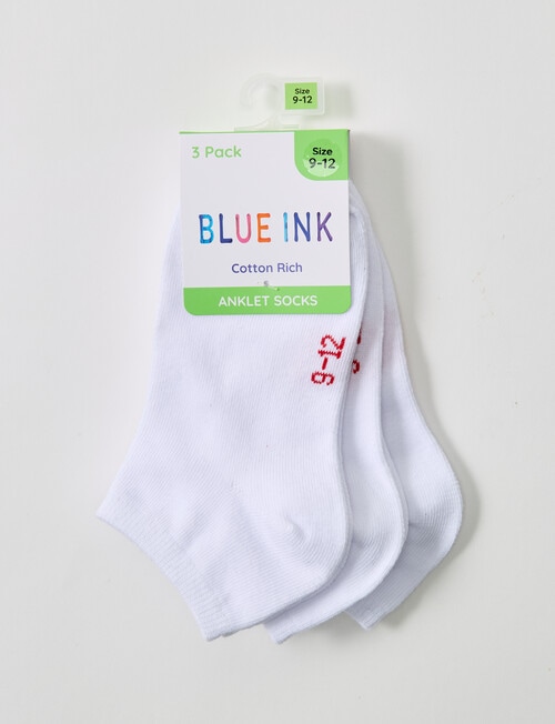 Blue Ink Cotton Rich Anklet Sock, 3-Pack, White product photo View 02 L