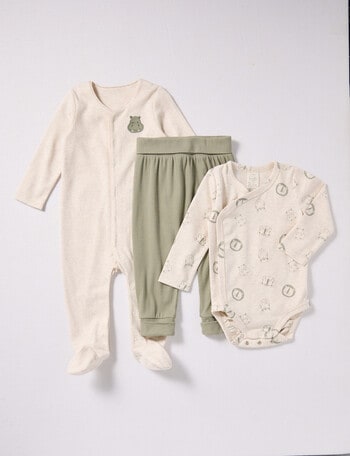 Little Bundle Safari Friends Sleep Set, 3-Piece, Beige & Green product photo