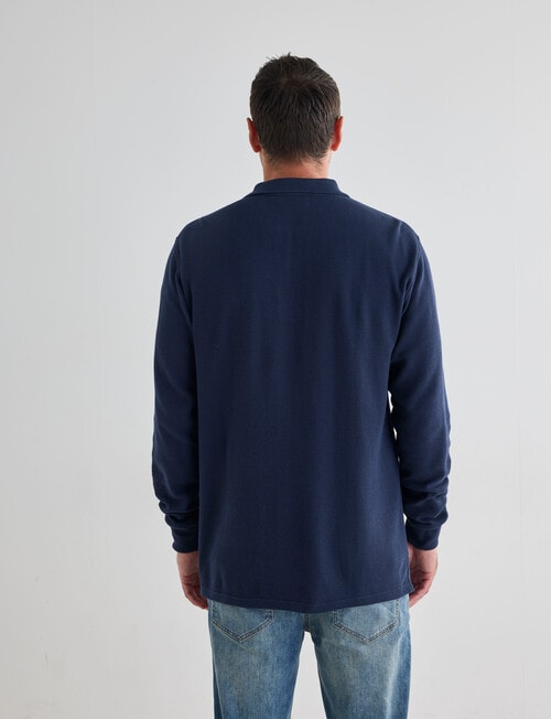 Chisel Mini Waffle Long Sleeve Polo Shirt, Dark Blue product photo View 02 L