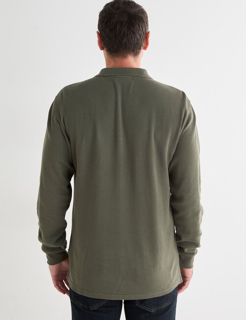 Chisel Mini Waffle Long Sleeve Polo Shirt, Khaki product photo View 02 L