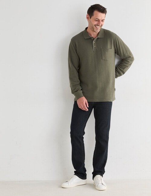 Chisel Mini Waffle Long Sleeve Polo Shirt, Khaki product photo View 03 L