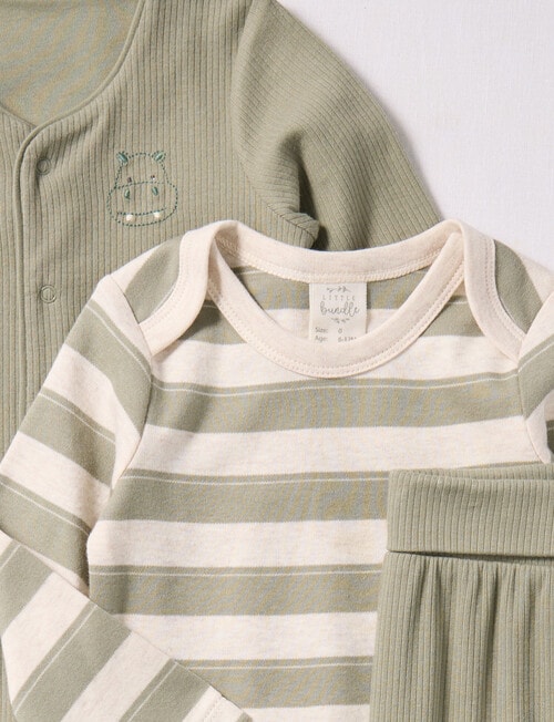 Little Bundle Safari Friends Moss Rib Sleep Set, 3-Piece, Beige & Green product photo View 02 L