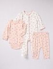 Little Bundle Pink Flower Sleep Set, 3-Piece, Pink & White product photo