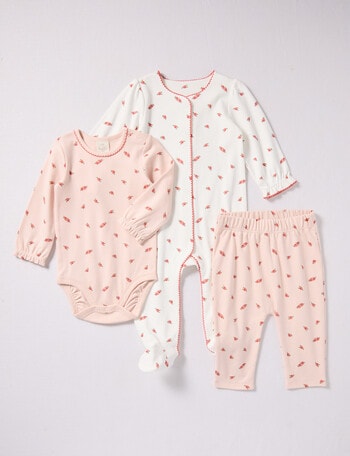 Little Bundle Pink Flower Sleep Set, 3-Piece, Pink & White product photo