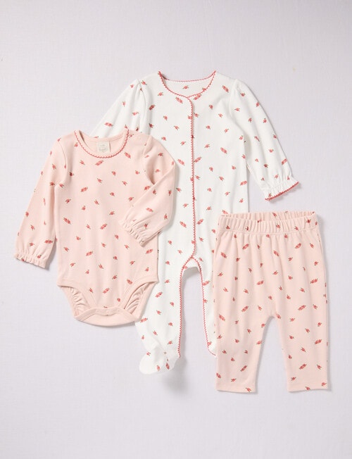 Little Bundle Pink Flower Sleep Set, 3-Piece, Pink & White product photo