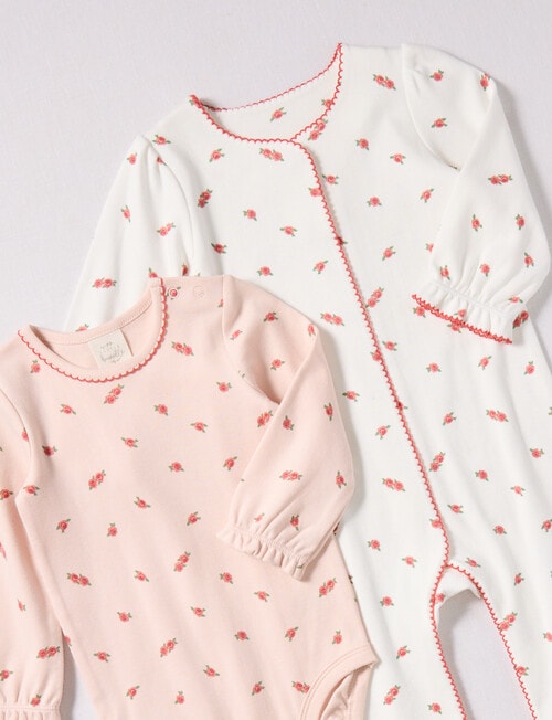 Little Bundle Pink Flower Sleep Set, 3-Piece, Pink & White product photo View 02 L